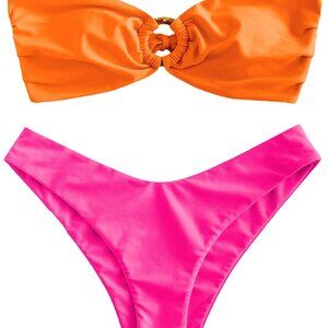 Orange & Pink Bandeau Bikini Set | Size M | NWT